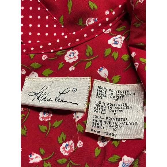 Vintage 90s Kathie Lee Floral Midi Dress 10 Tie Back Shoulder Pads A-Line - Picture 3 of 3